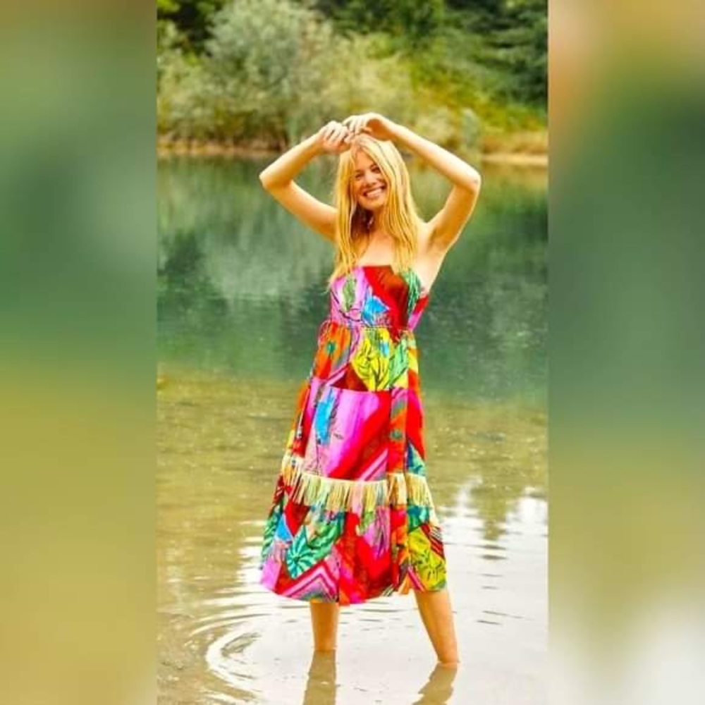 Farm rio tropical bird fringe maxi